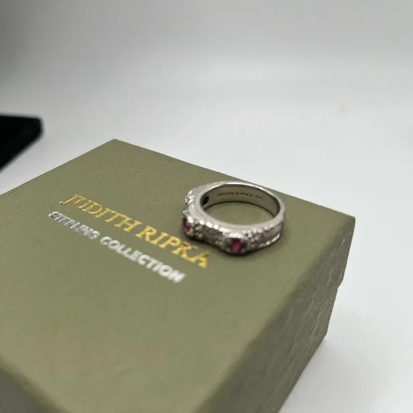 Judith Ripka Sterling Diamonique Ruby Ring Size 5 - Picture 3 of 11